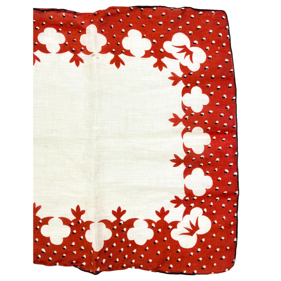 Tammis Keefe Handkerchief Vintage Red White Dots Floral Plants Retro Square READ - Picture 4 of 8